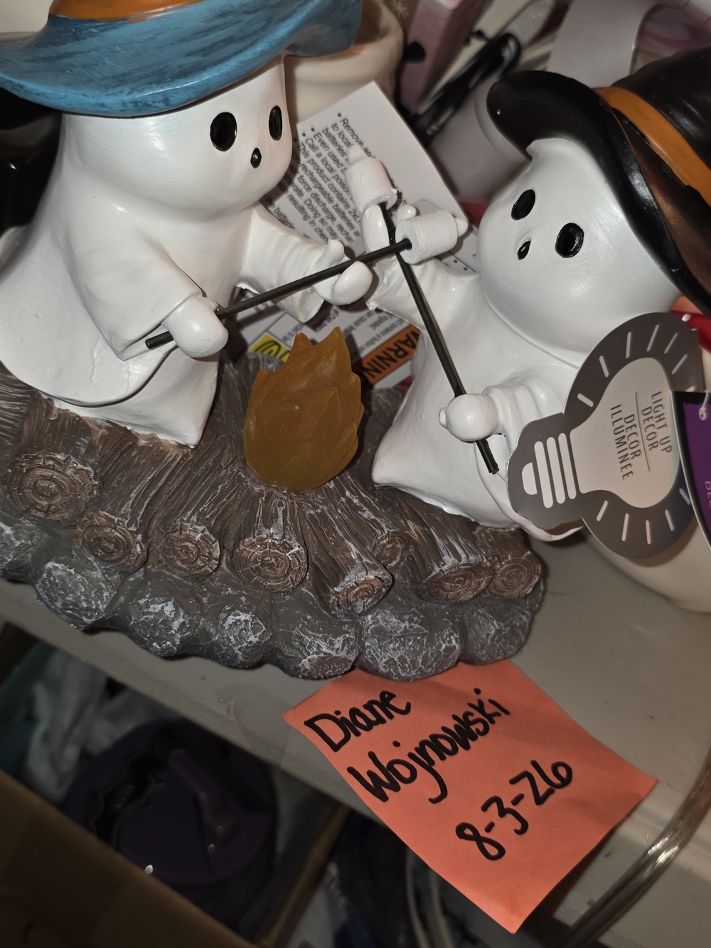 Halloween Marshmallow Roasting Ghosts- White with Blue and Black Hats